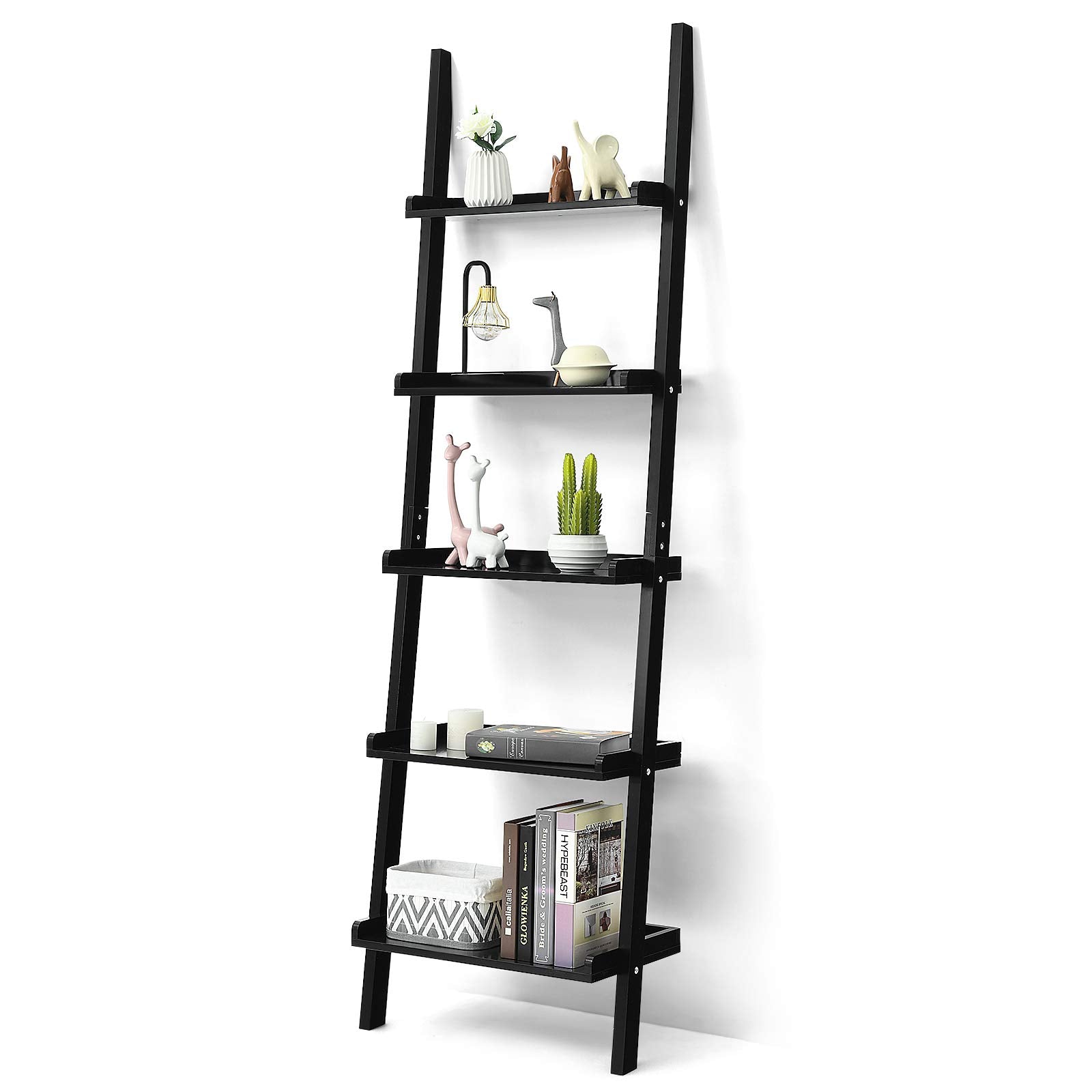 Étagère échelle à 5 niveaux, Bibliothèque murale avec étagères ouvertes, Support pour plantes et fleurs